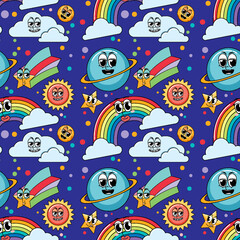 Space and sky icons seamless pattern