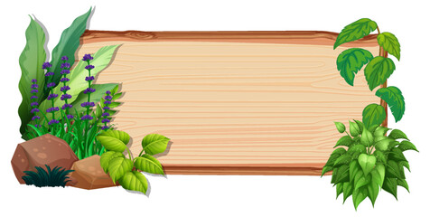 Naklejka na ściany i meble Wooden board template with nature leaves