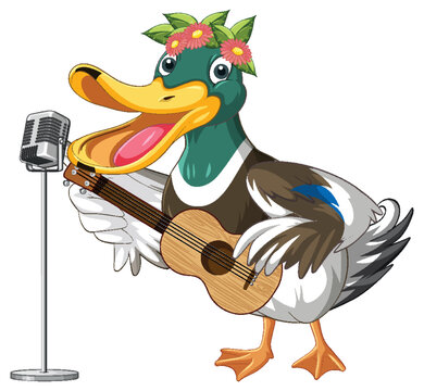 Cartoon duck playing guitar