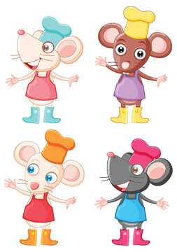Different chef rat cartoon character set