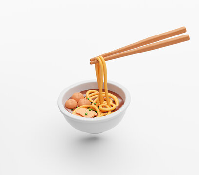 Noodle asian food cartoon icon sign or symbol logo on white background 3D illustration