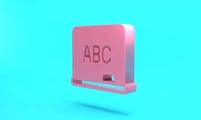 Pink Chalkboard icon isolated on turquoise blue background. School Blackboard sign. Minimalism concept. 3D render illustration