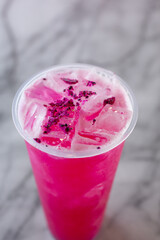 A view of a dragon fruit fruit tea.