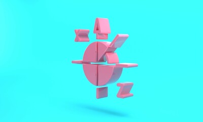 Pink Trigonometric circle icon isolated on turquoise blue background. Minimalism concept. 3D render illustration