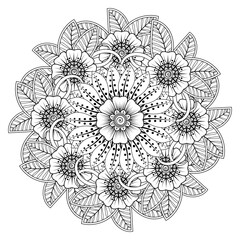Floral Background with mehndi flower. Decorative ornament in ethnic oriental style. Coloring book.