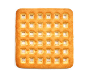 Square biscuits with holes on a white background.