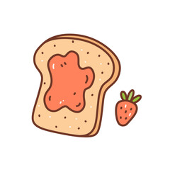Toast with strawberry jam isolated on white background. Vector hand-drawn illustration in doodle style. Perfect for various designs, cards, decorations, logo, menu, recipes.