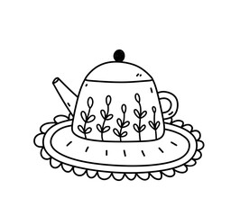 Cute teapot isolated on white background. Vector hand-drawn illustration in doodle style. Perfect for cards, menu, logo, decorations, various designs.