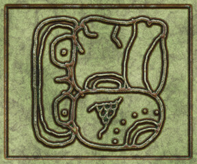 Glyphs- symbol hieroglyphic mayan. Coinage on metal- 3d illustration