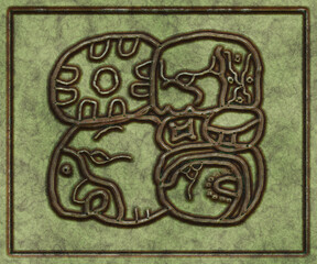 Glyphs- symbol hieroglyphic mayan. Coinage on metal- 3d illustration