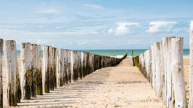 Beach poles on the beach of Domburg, Zeeland, the Netherlands Beach of Zeeland Netherlands on a summer day