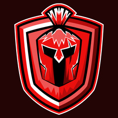 Knight helmet and shield logo design. Design for print, stickers, emblems for esports team. Vector illustration