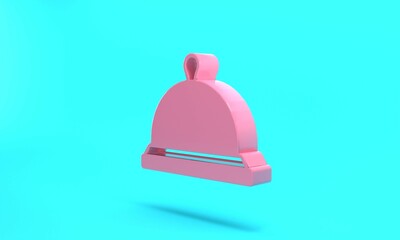 Pink Covered with a tray of food icon isolated on turquoise blue background. Tray and lid sign. Restaurant cloche with lid. Minimalism concept. 3D render illustration
