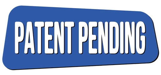 PATENT PENDING text on blue trapeze stamp sign.