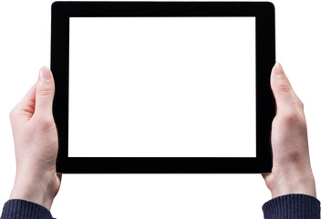 female hands holding digital tablet computer with isolated screen