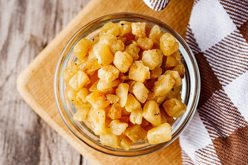 fried lard cracklings on a wooden rustic background