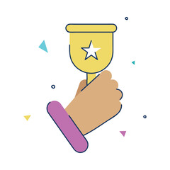 Doodle style infographics concept with lifting success trophy or winning awards, business or educational purpose