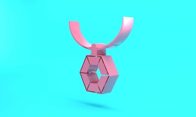 Pink Pendant on necklace icon isolated on turquoise blue background. Minimalism concept. 3D render illustration