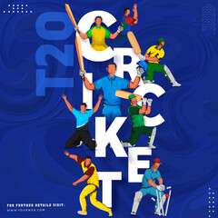 T20 Cricket Match Participating Countries Players Against Blue Acrylic Marble Background.