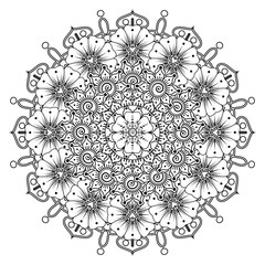 Circular pattern in form of mandala for Henna, Mehndi, tattoo, decoration. Decorative ornament in ethnic oriental style. Coloring book page.