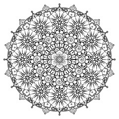Circular pattern in form of mandala for Henna, Mehndi, tattoo, decoration. Decorative ornament in ethnic oriental style. Coloring book page.