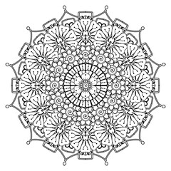 Circular pattern in form of mandala for Henna, Mehndi, tattoo, decoration. Decorative ornament in ethnic oriental style. Coloring book page.