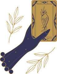 Tarot card hand of female fortune teller. PNG.
