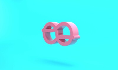 Fototapeta premium Pink Nautical rope knots icon isolated on turquoise blue background. Rope tied in a knot. Minimalism concept. 3D render illustration