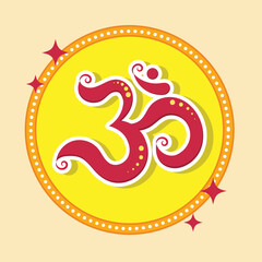 Illustration Of Red Colour Om Hindi Letter Icon Or Symbol In Yellow Colour Background.