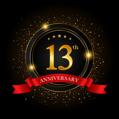 13th Anniversary. Golden anniversary celebration template design, Vector illustrations.
