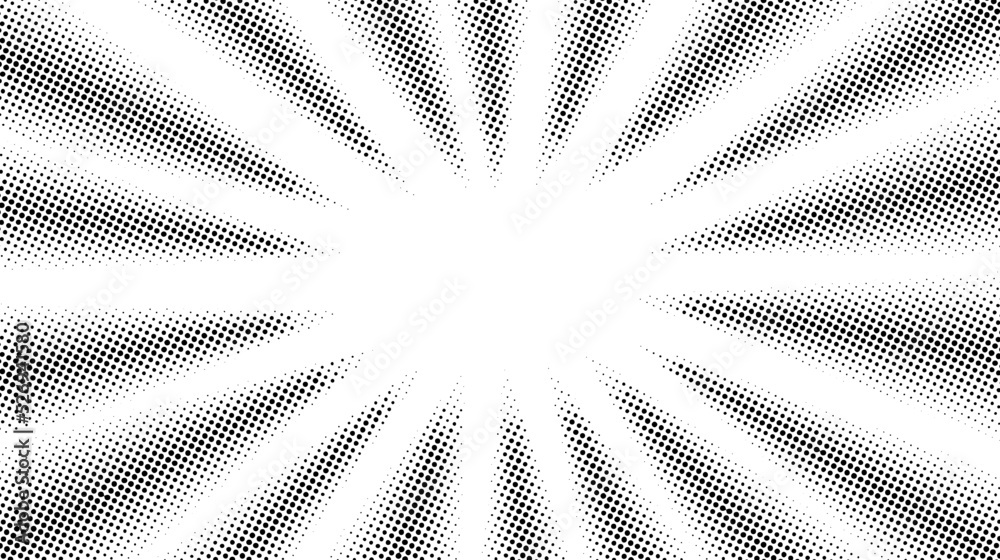 Poster halftone radial texture. comic style grain background. pop art faded textured frame. grunge speckle 