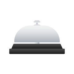 Realistic gold icon of reception bell on white backdrop. Customer help