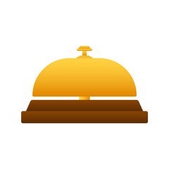 Realistic gold icon of reception bell on white backdrop. Customer help
