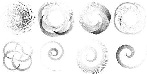 Grunge lines in Circle Form . Spiral Vector Illustration .Textured round Logo . Design element . Abstract Geometric circular shapes .Rotating grunge radial line. Concentric circles