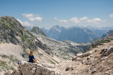 Fototapeta na wymiar Women enjoy the view of mountain of Slovenia
