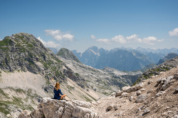 Women enjoy the view of mountain of Slovenia
