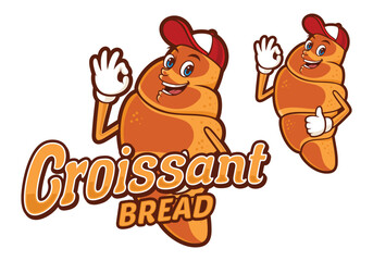 Delicious croissant bread cartoon character vector