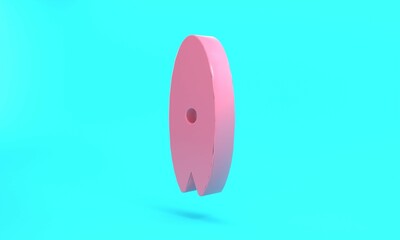 Pink Surfboard icon isolated on turquoise blue background. Surfing board. Extreme sport. Sport equipment. Minimalism concept. 3D render illustration