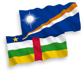 National vector fabric wave flags of Republic of the Marshall Islands and Central African Republic isolated on white background. 1 to 2 proportion.