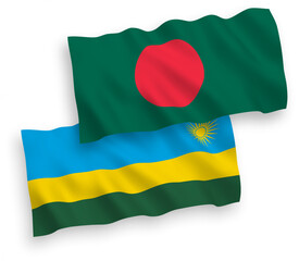 Fototapeta premium National vector fabric wave flags of Republic of Rwanda and Bangladesh isolated on white background. 1 to 2 proportion.