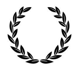 Vintage laurel wreath. Black silhouette circular sign depicting an award achievement heraldry, nobility, emblem. Laurel wreath award, winning, prize or victory