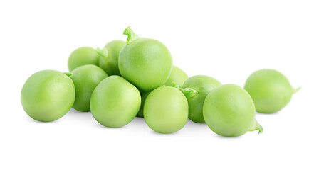 heap peeled fresh green peas on white isolated background