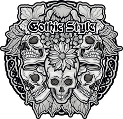 Gothic sign with skull, grunge vintage design t shirts