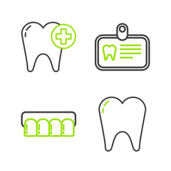 Set line Tooth, Dentures model, Id card with tooth and icon. Vector