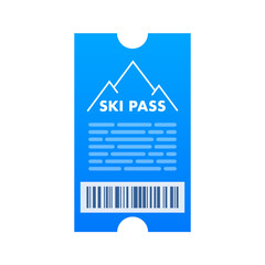Ski-pass. ski lift ticket. Mountain background vector. Isolated flat vector illustration