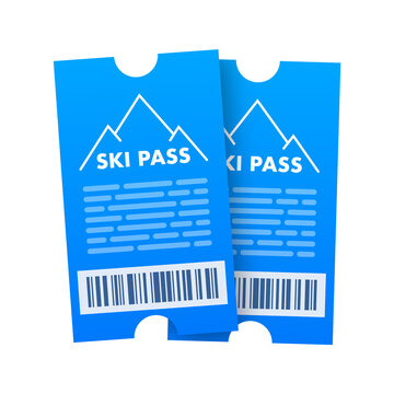 Ski-pass. Ski Lift Ticket. Mountain Background Vector. Isolated Flat Vector Illustration