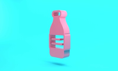 Pink Bottle of water icon isolated on turquoise blue background. Soda aqua drink sign. Minimalism concept. 3D render illustration