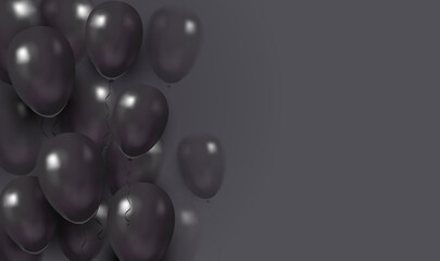 Template black banner with 3d balloons with faces. Happy Halloween