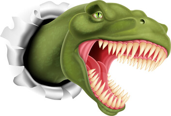 T Rex dinosaur ripping through a wall © Christos Georghiou
