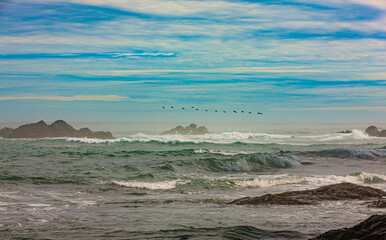 kamchatka peninsula, pacific ocean, waves and rocks